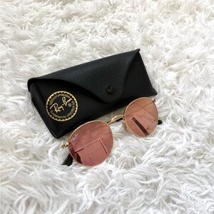 Ray-Ban Gold Metal Sunglasses with Pink Lenses